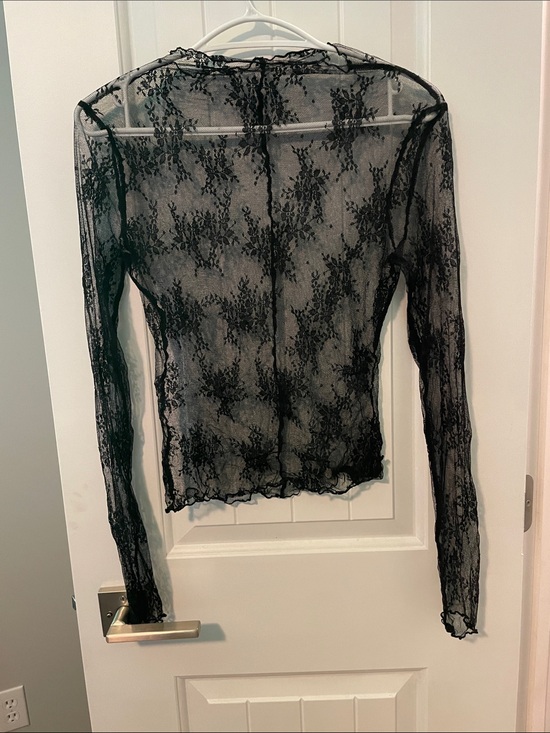 Tops - Black Lace Long-Sleeve Sheer Top - Women's
